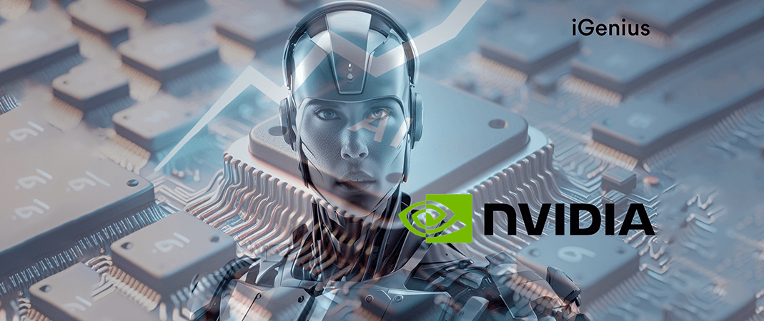 Illustration of AI technology with iGenius and NVIDIA logos showcasing advancements in website development and SEO.