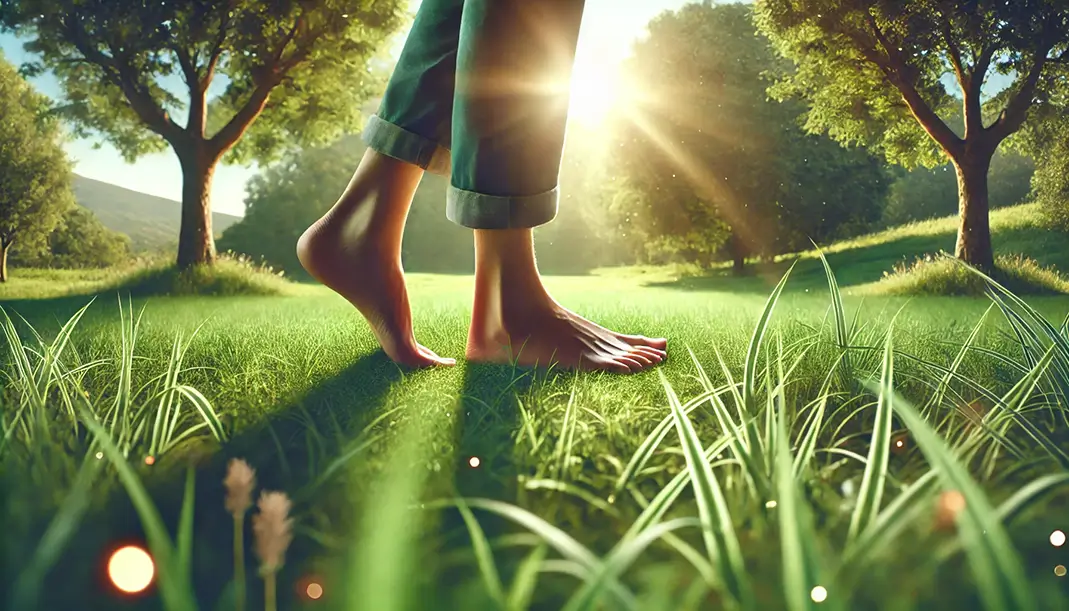 barefoot walking on grass to ground